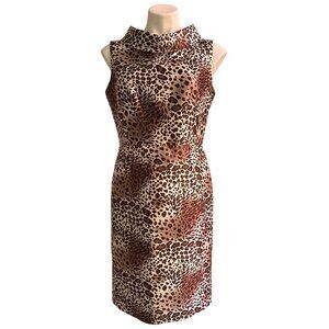 Rickie Freeman Teri Jon Sleeveless Animal Print Dress Size 8 Silk & Wool Blend